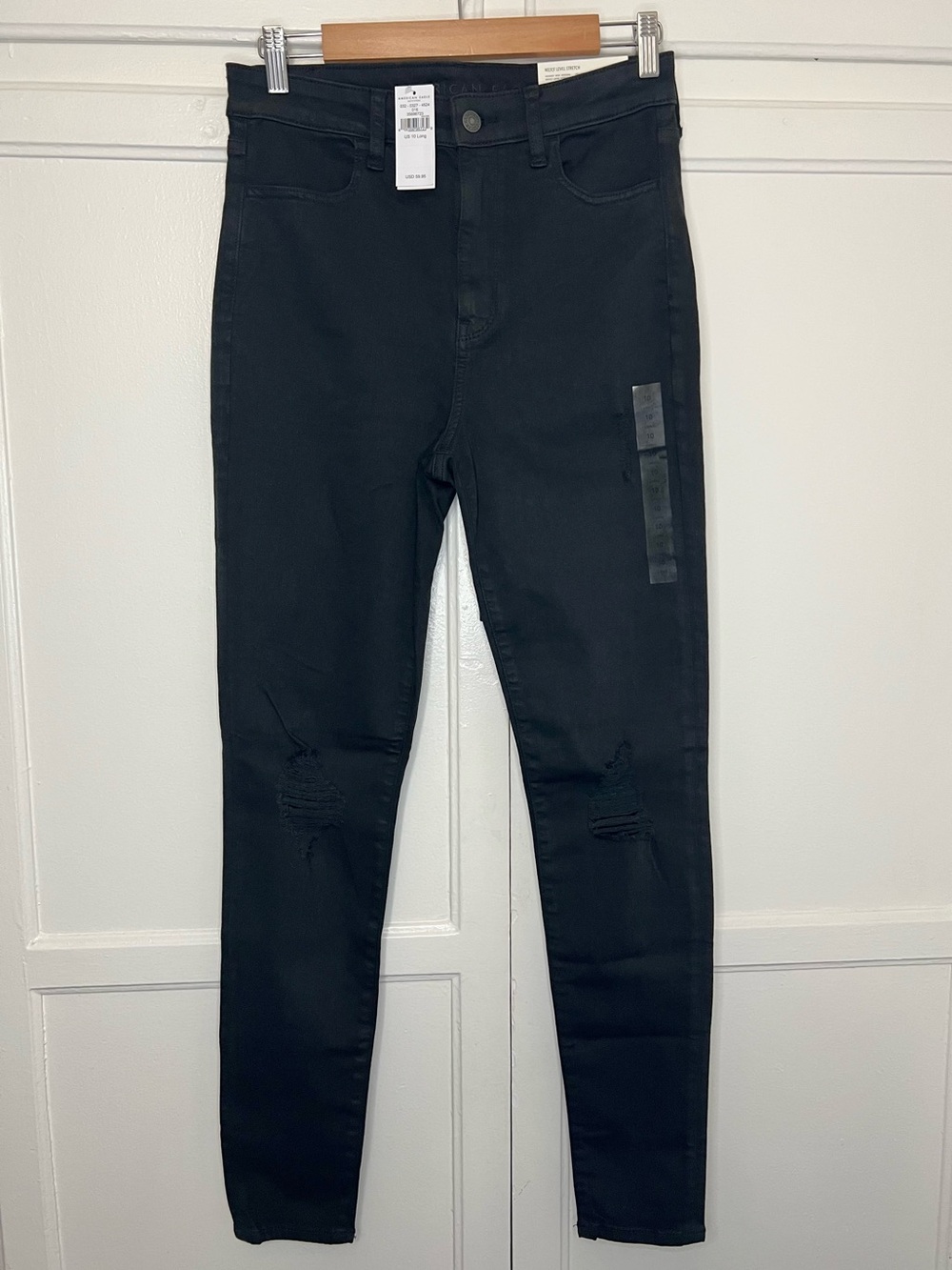 AE Next Level Stretch Highest Rise Ripped Jegging - Black | 10 Long - NWT